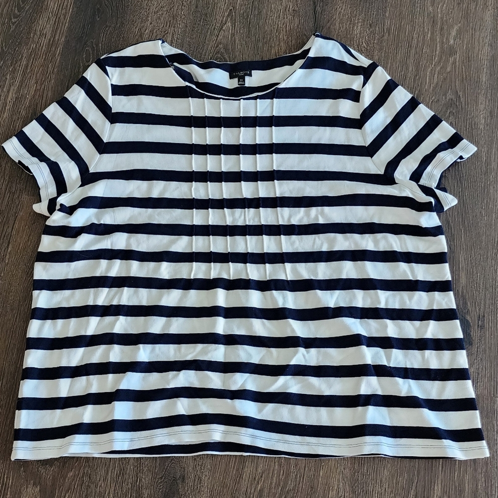 Talbots Sz 3X striped nautical textured scoop neck women’s plus sized blouse